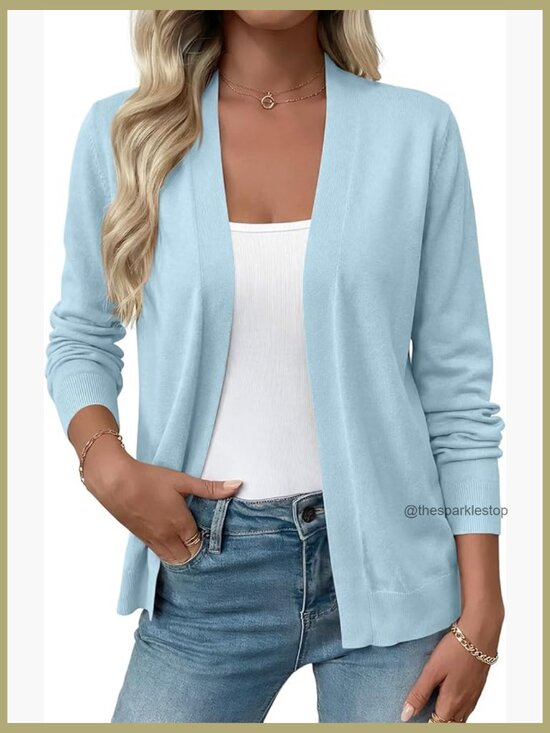 Sweaters - Lightweight Open Front Cardigan Sweater Long Sleeve Duster Coat with Pockets